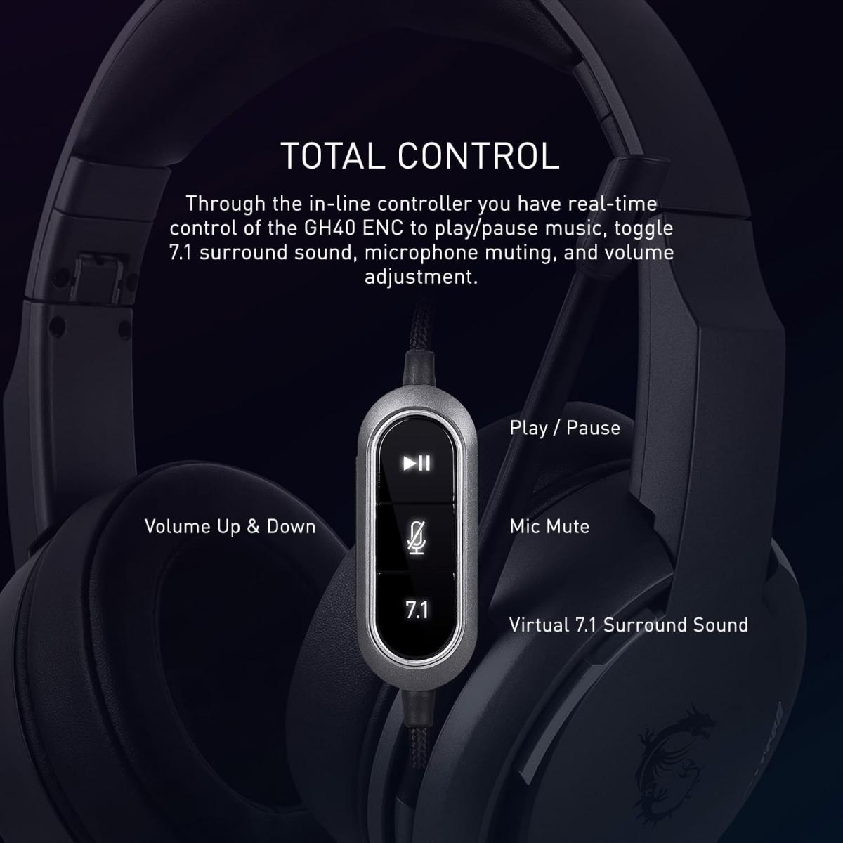 MSI IMMERSE GH40 Active Environment Noise Canceling (ENC), Virtual 7.1 Surround, GAMING HEADSET MSI IMMERSE GH40 Active Environment Noise Canceling (ENC), Virtual 7.1 Surround, GAMING HEADSET